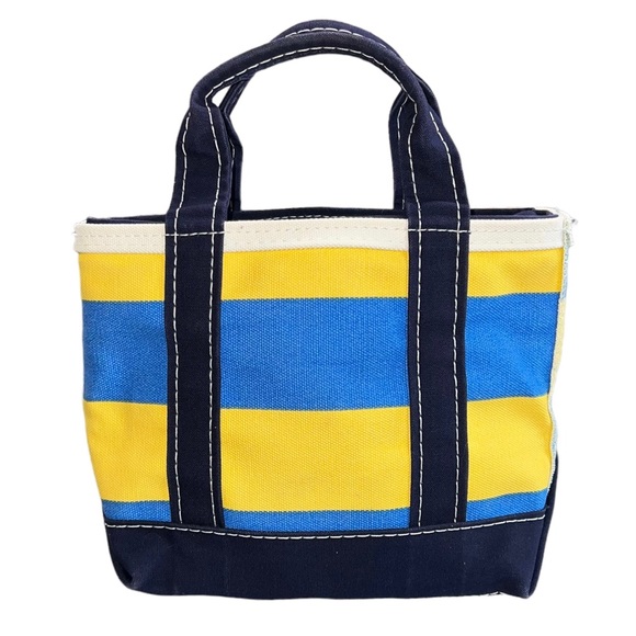 L.L. Bean Bags Ll Bean Vintage Boat And Tote Canvases Stripped Yellow And Blue Mini Tote Bag